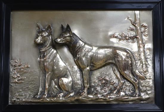 F Diller. A framed plaque depicting German Shepherds